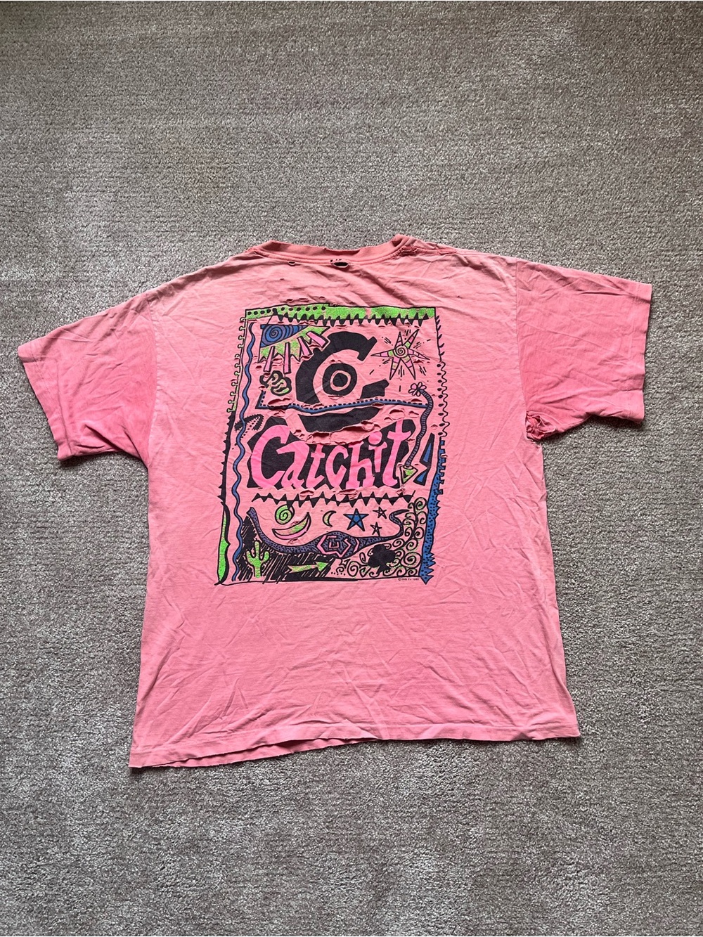 VTG 80’s Catch It Faded Pink Distressed Surfwear Tee